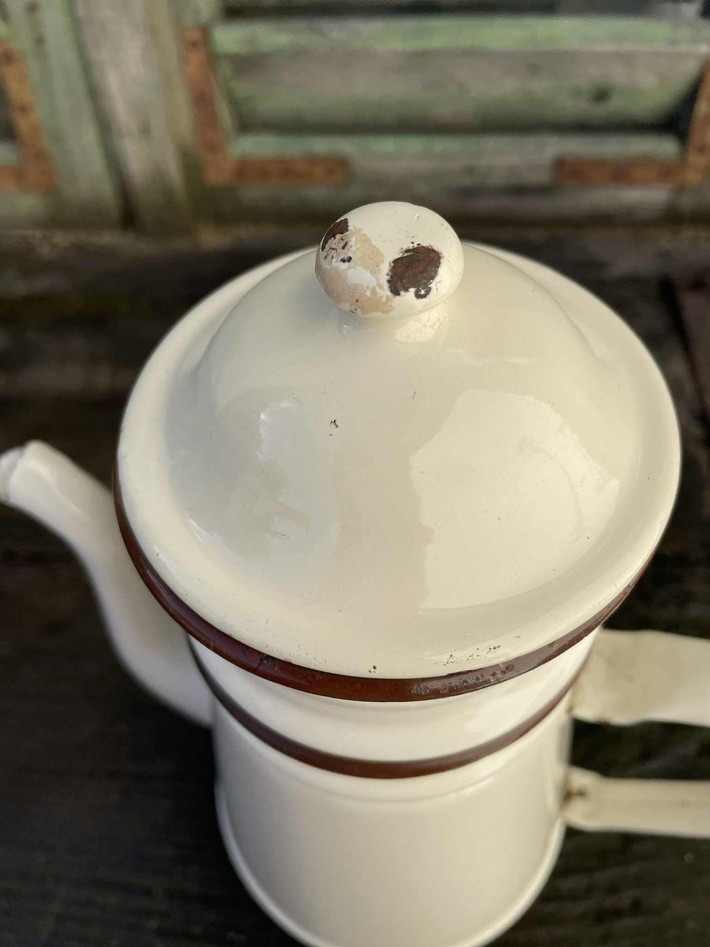 3 Part French enamel coffee pot