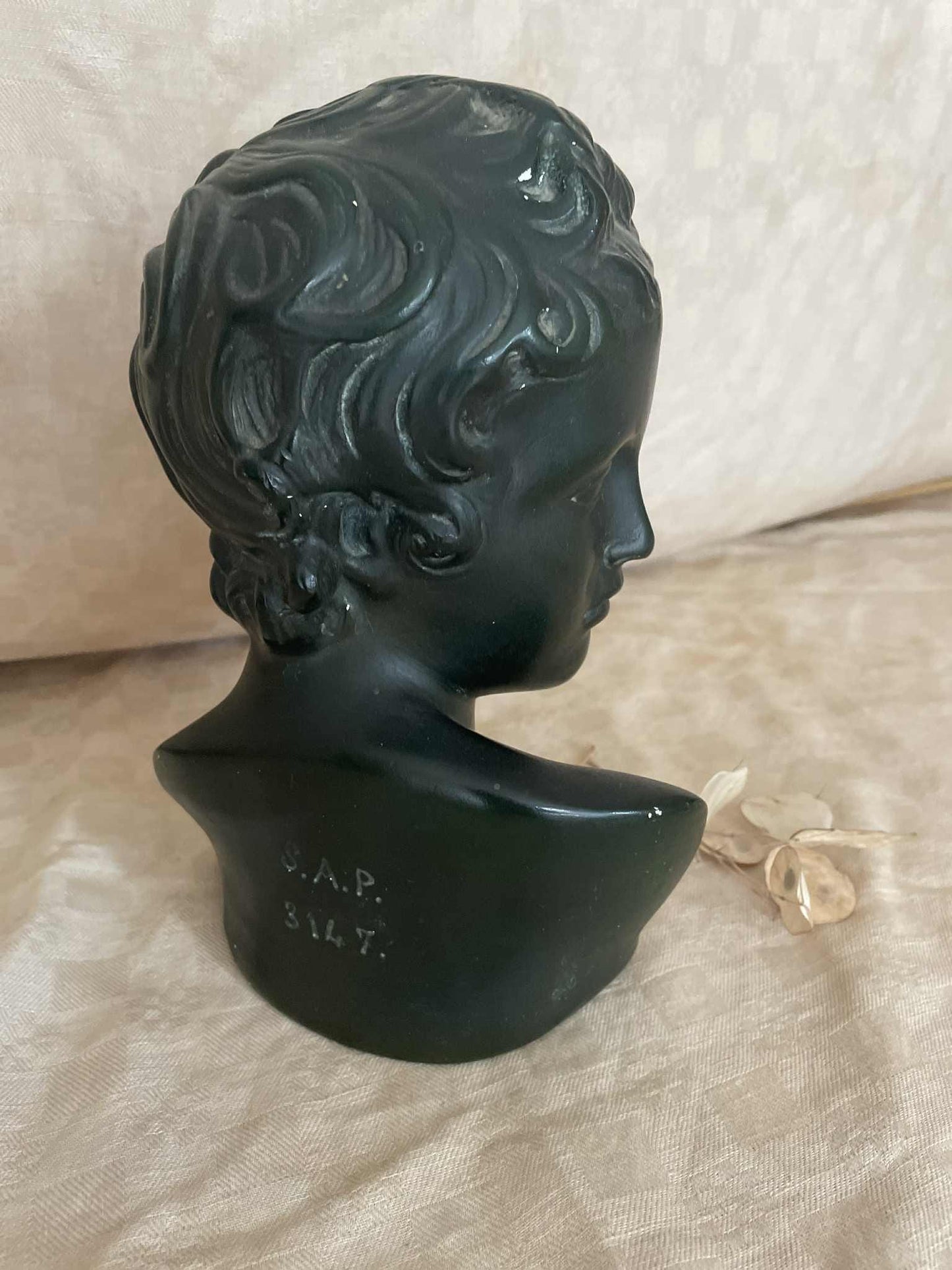 Mid century Black plaster bust of "ephebe"