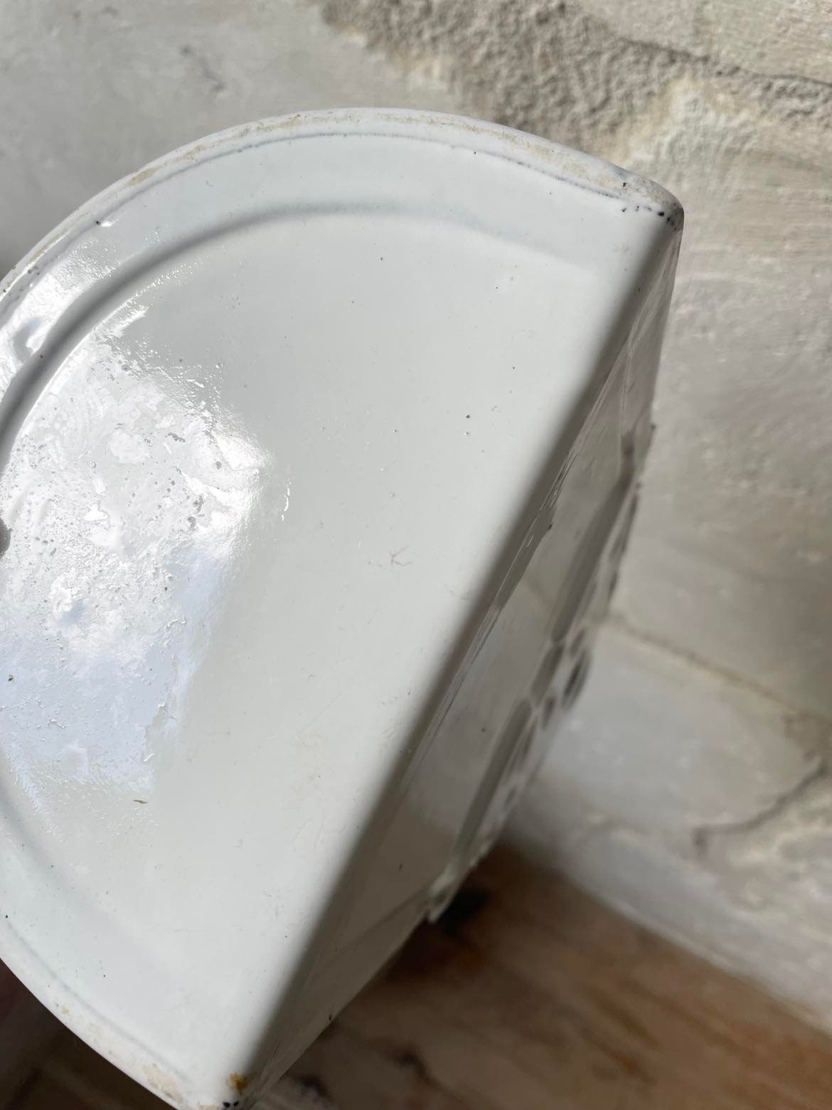 Enamelled wall mounted salt box