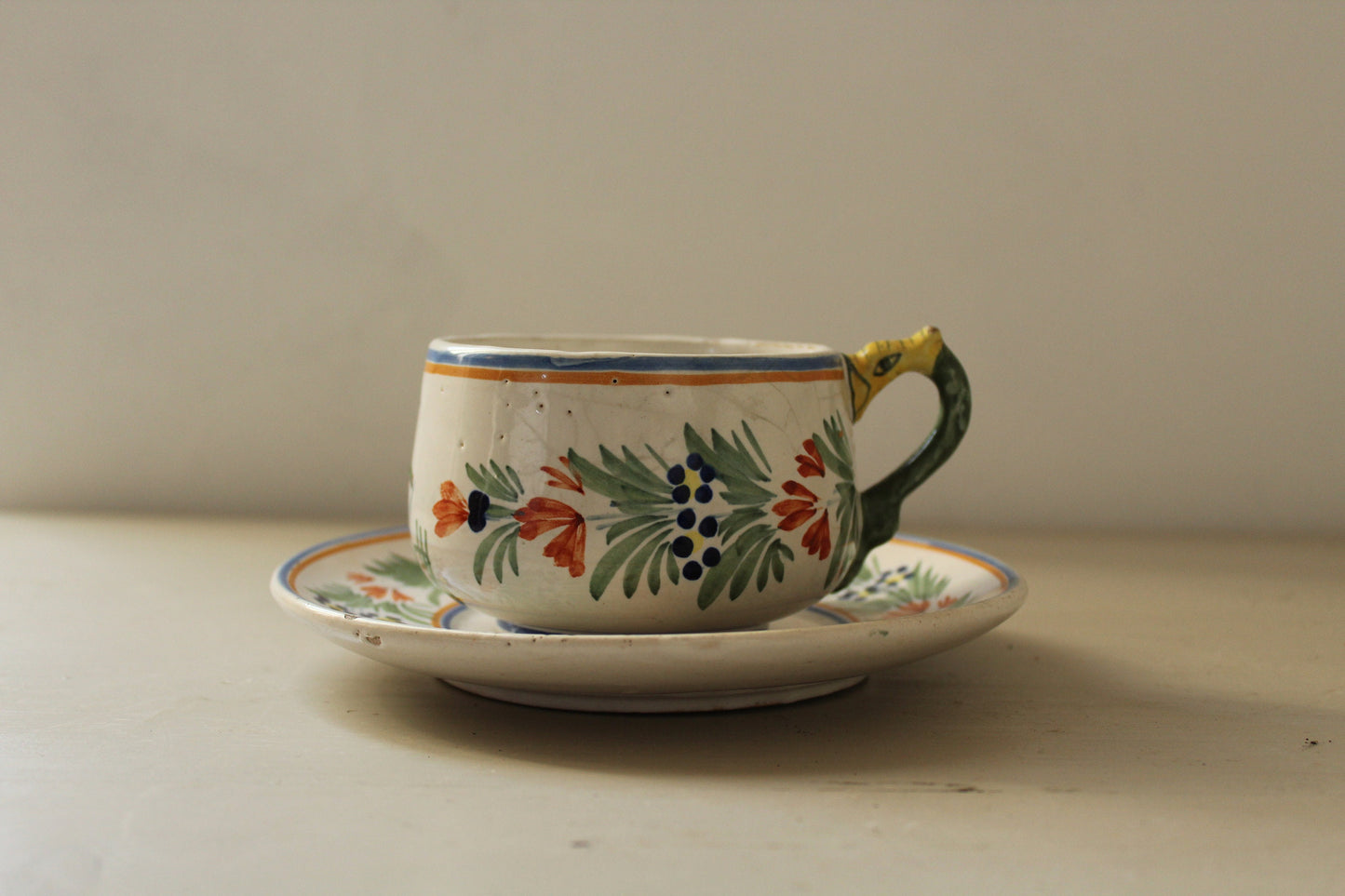 Vintage Henriot Quimper France 118 Hand painted Breton cup and saucer