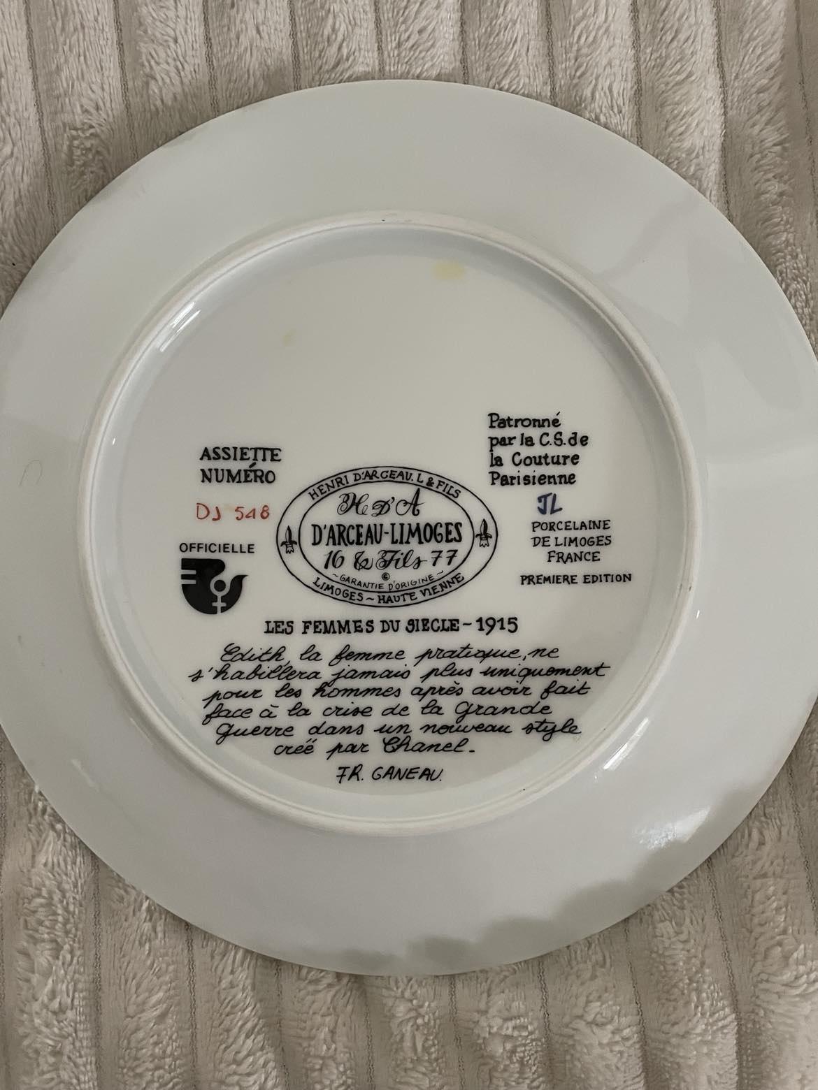 Limoges porcelain first edition plate - Les femmes du Siecle (women of the century) Edith