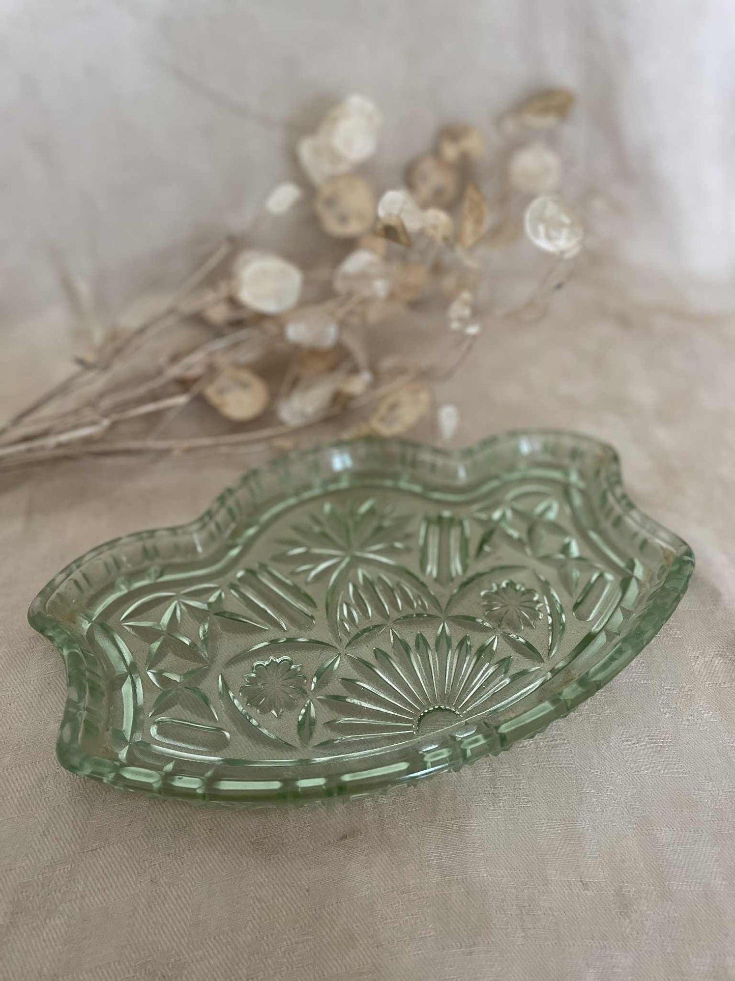 Art Deco green glass vanity Tray