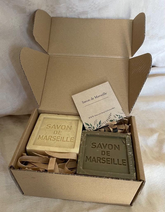 Traditional French Soap  -  Savon de Marseille -  boxed set of 2 cube soaps.