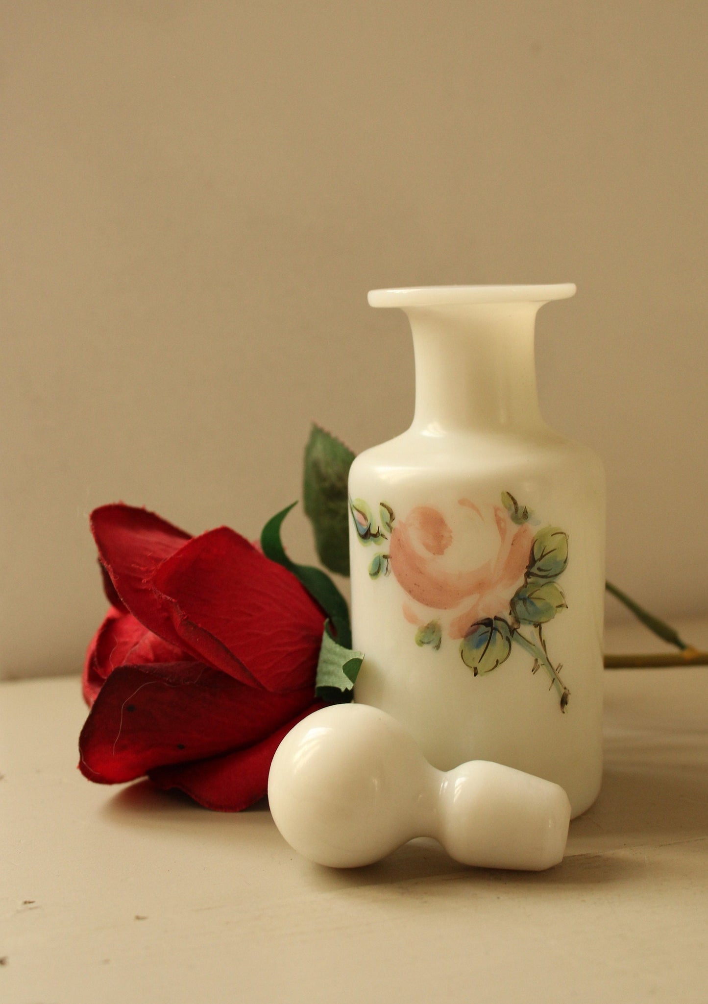 Vintage French hand painted Opaline Perfume Flacon