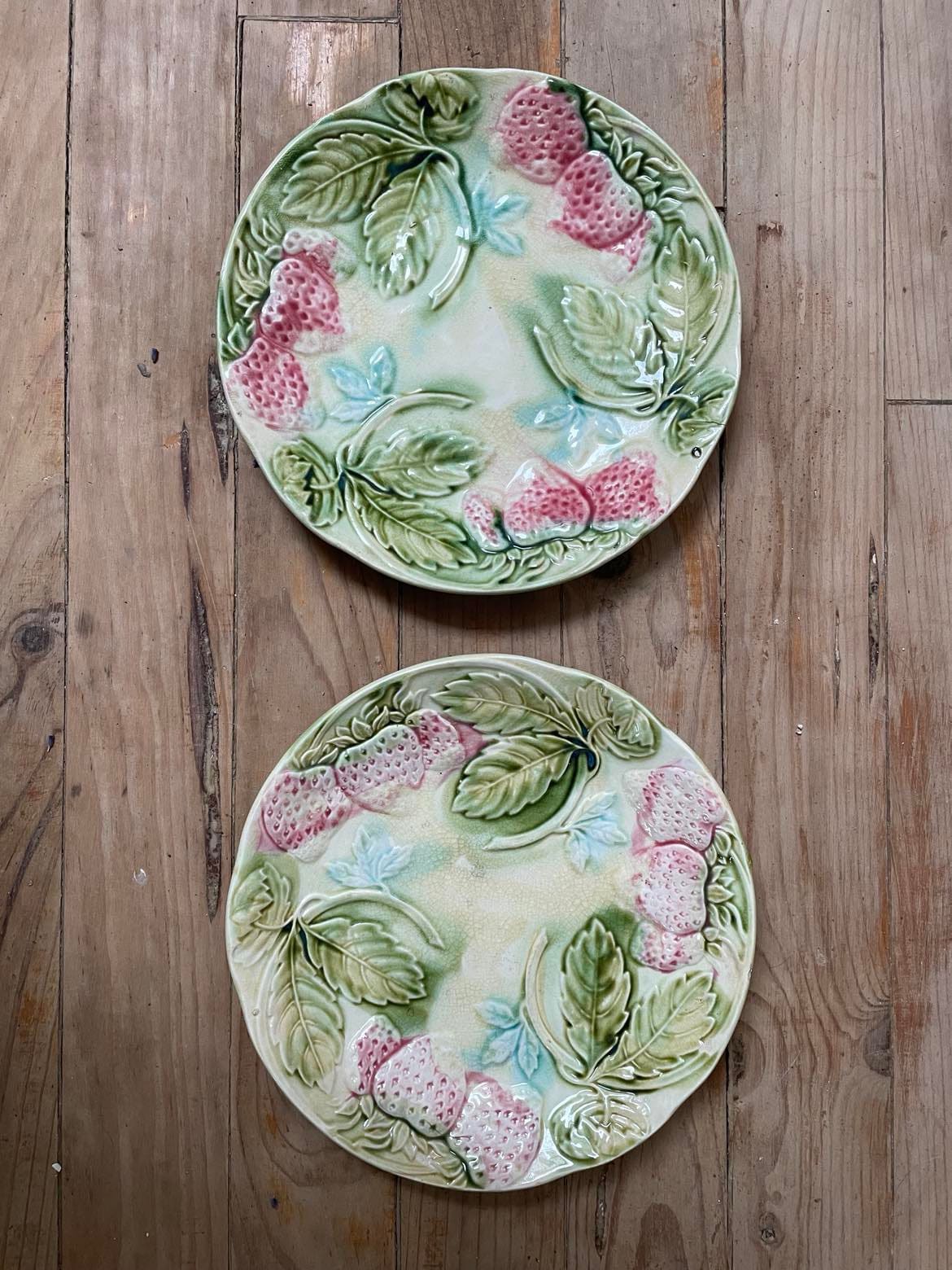 A Pair of Antique Majolica plates- Assiette Barbotine ancienne