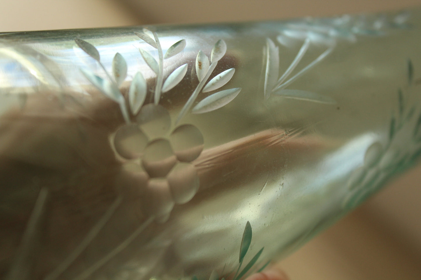 Decorative Etched  glass wine bottle