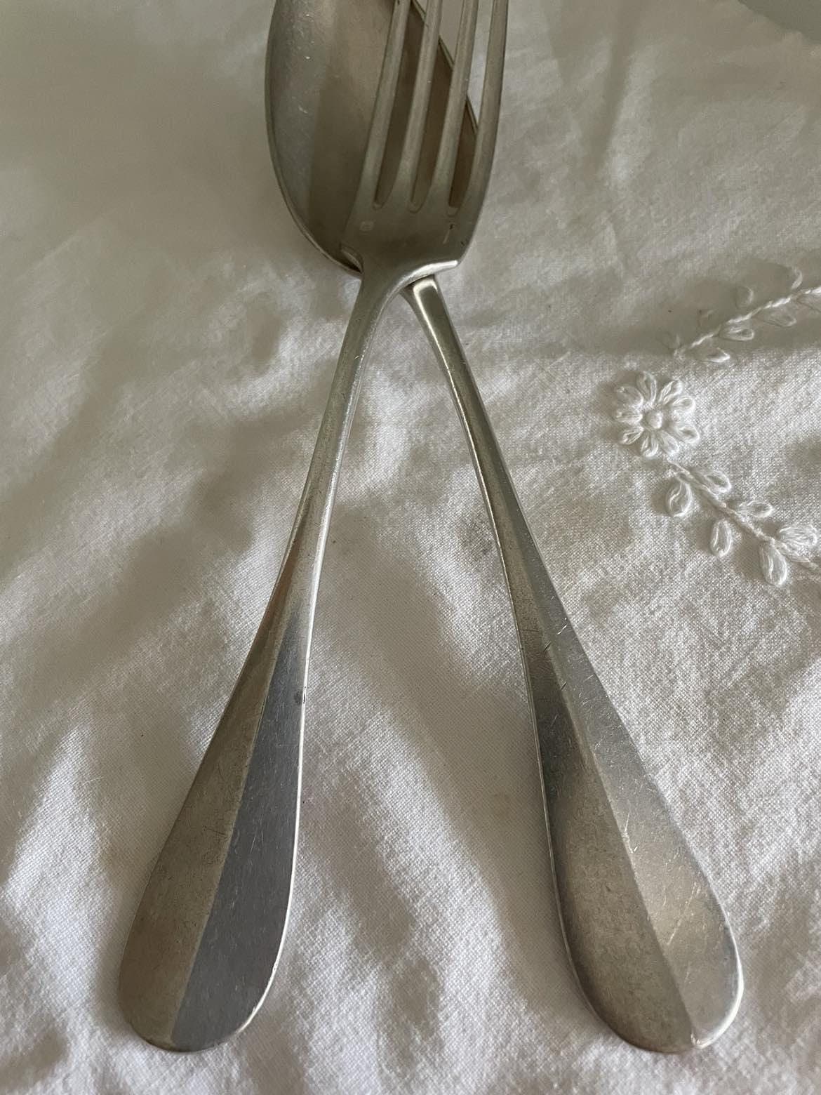 Antique Christofle Silver plated table fork and spoon- "baguette".
