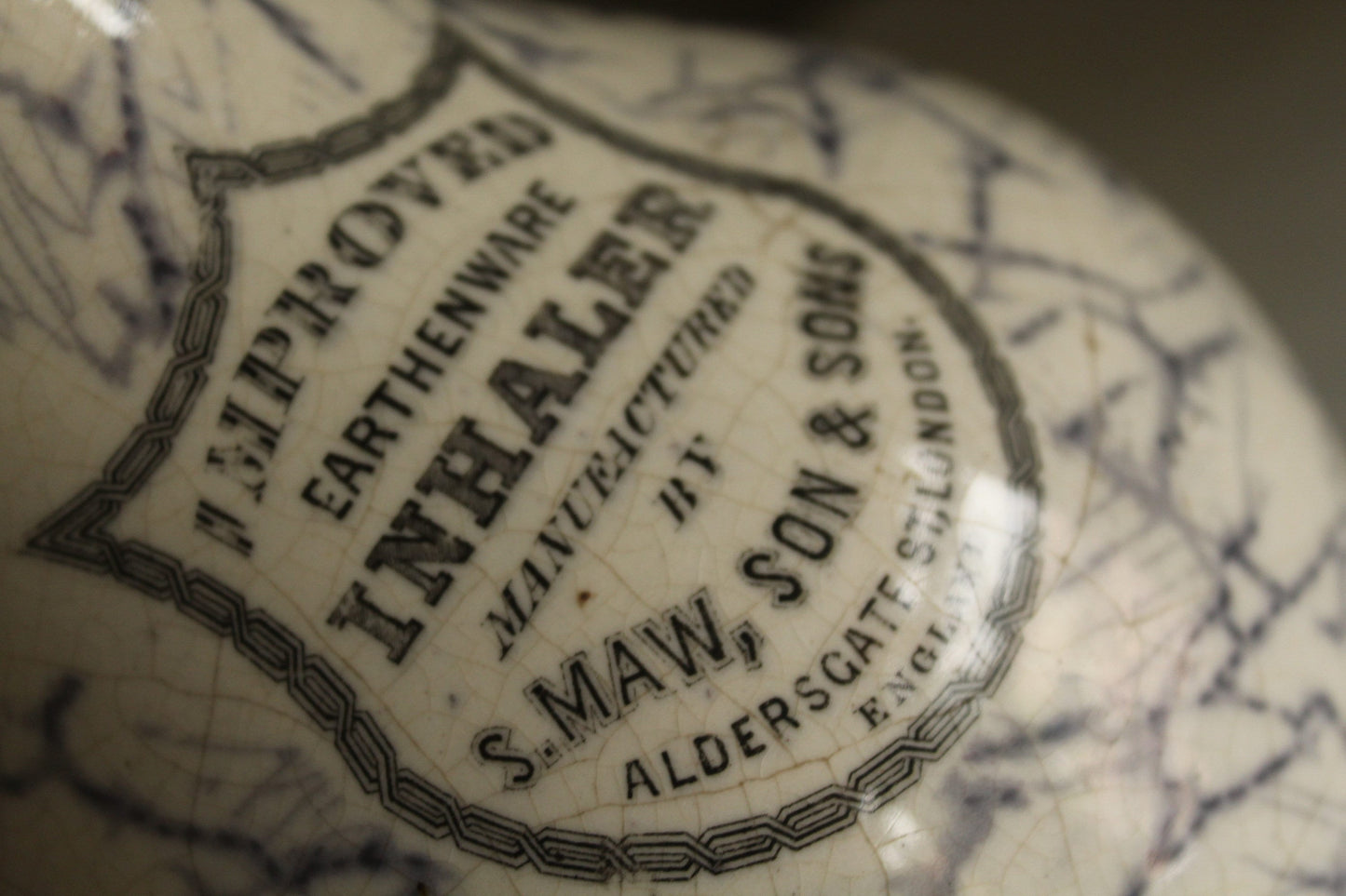 S. Maw Son and Sons  antique earthenware inhaler / pharmacy bottle