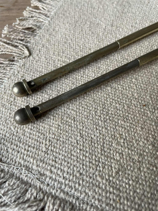 Two extendable brass lightweight curtain rods 39cm to 73cm max 6mm diameter