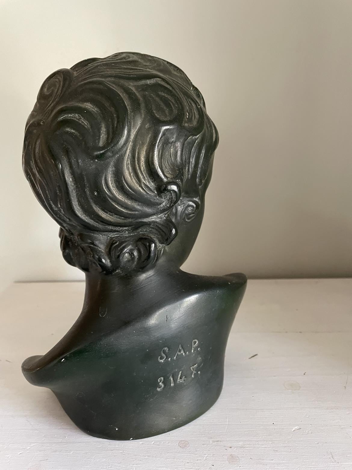 Mid century Black plaster bust of "ephebe"