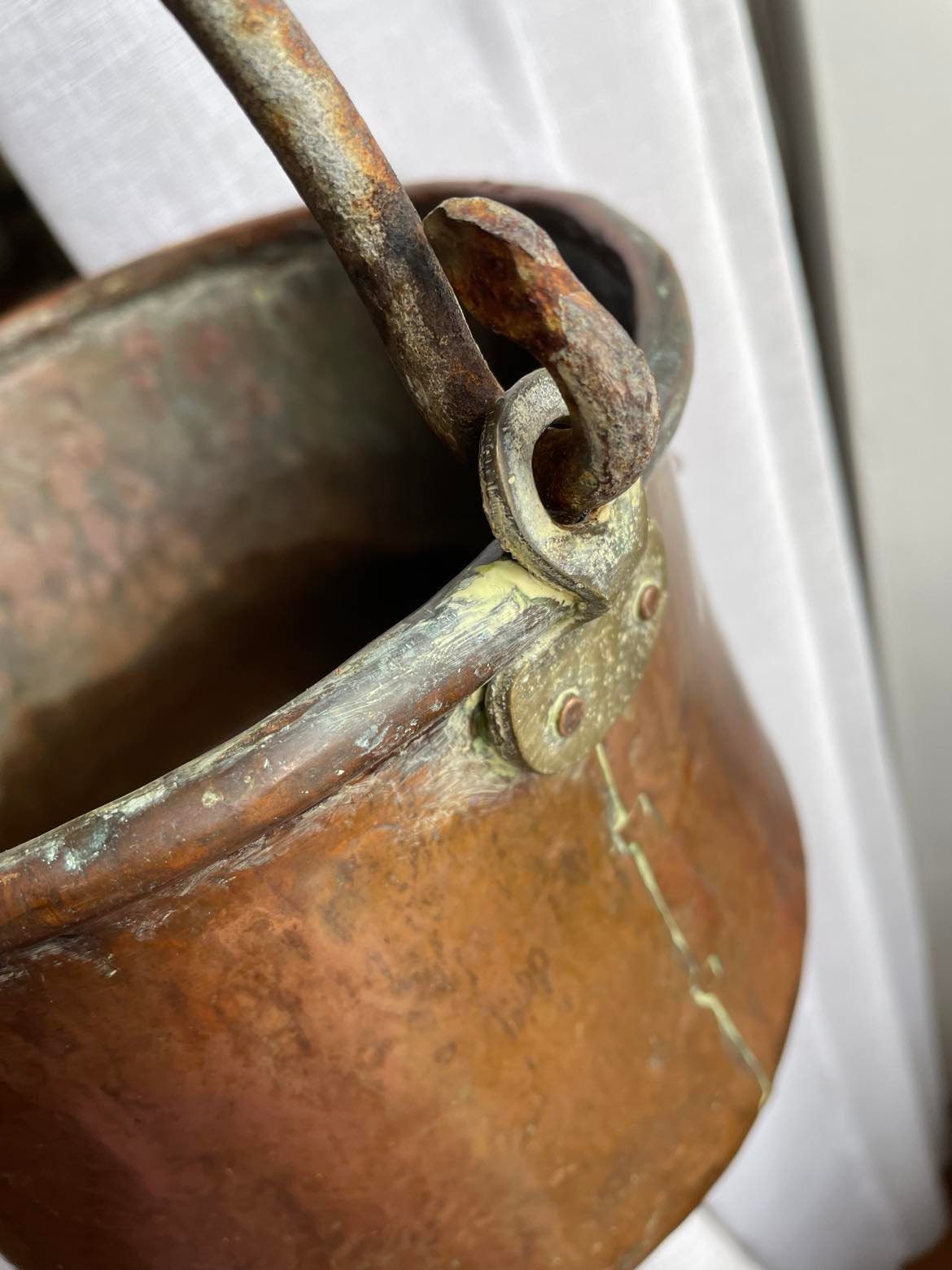 Antique French Hand made dovetailed copper marmite/cauldron.