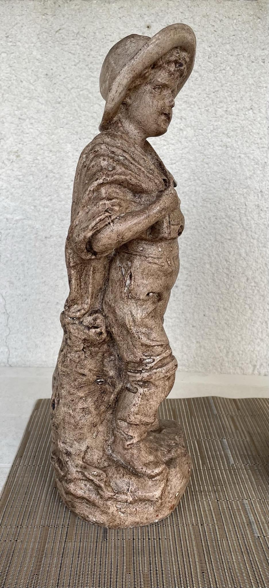 Vintage Plaster Figurines: Boy with Net & Girl with Fish Basket