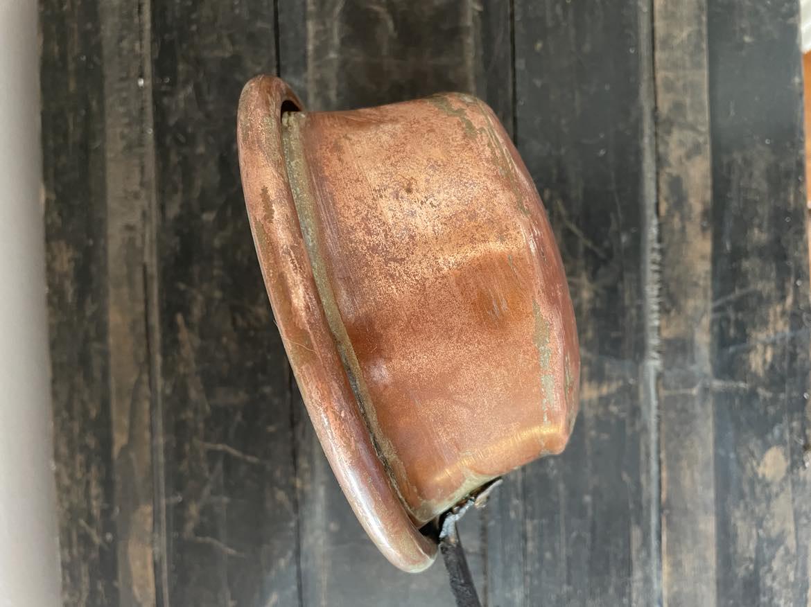 Antique Copper pan with footed long iron handle
