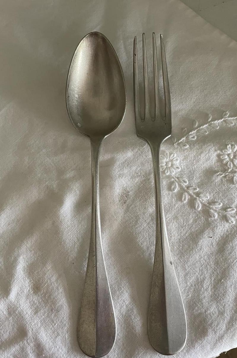 Antique Christofle Silver plated table fork and spoon- "baguette".