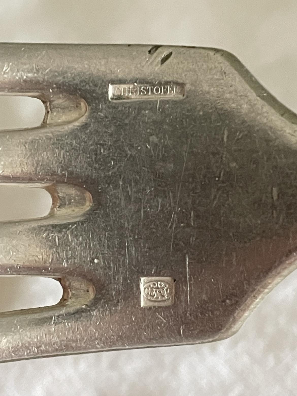 Antique Christofle Silver plated table fork and spoon- "baguette".