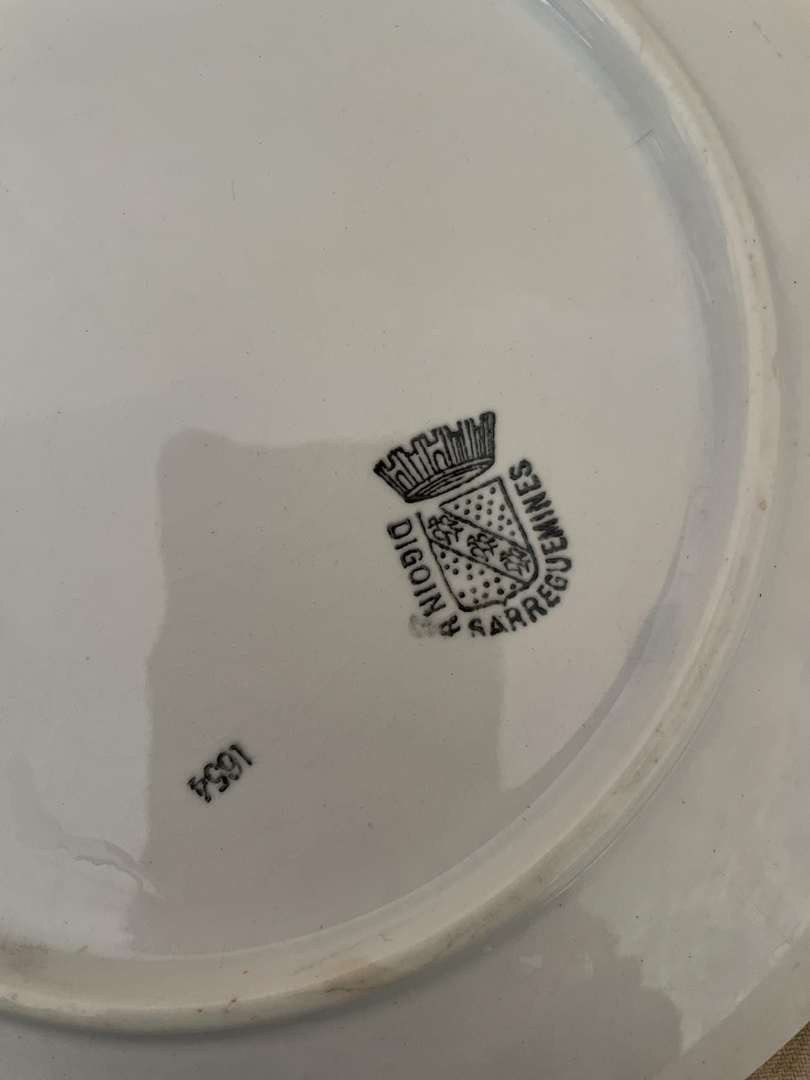 Antique plate with light relief by Digoin Sarreguemines