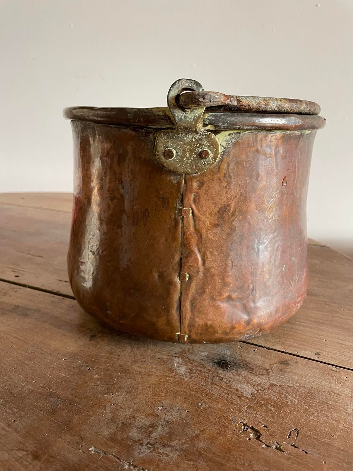 Antique French Hand made dovetailed copper marmite/cauldron.