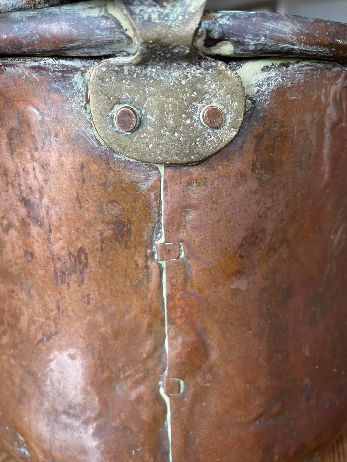 Antique French Hand made dovetailed copper marmite/cauldron.