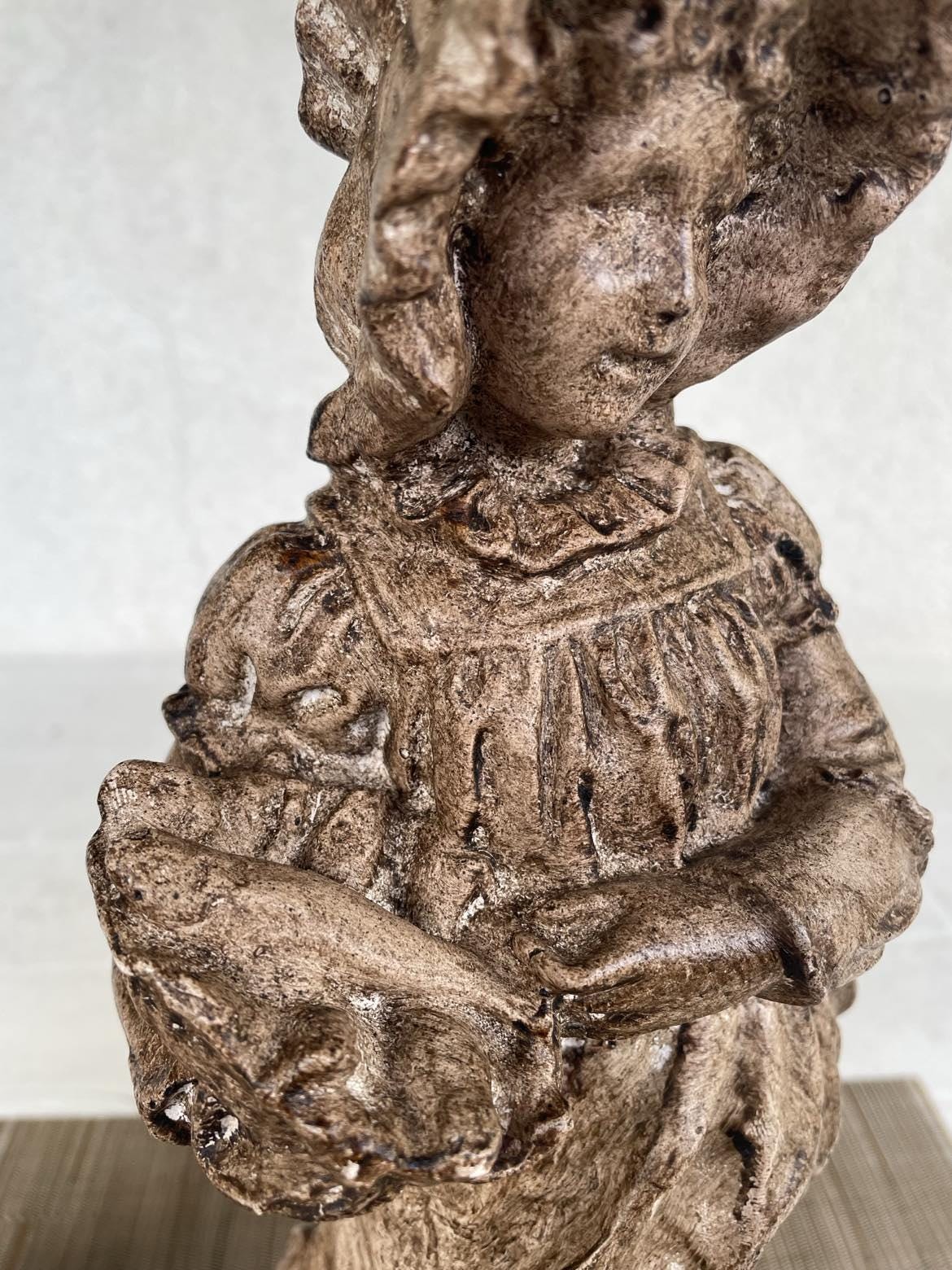 Vintage Plaster Figurines: Boy with Net & Girl with Fish Basket