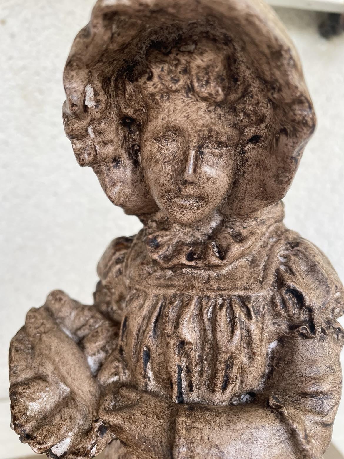 Vintage Plaster Figurines: Boy with Net & Girl with Fish Basket