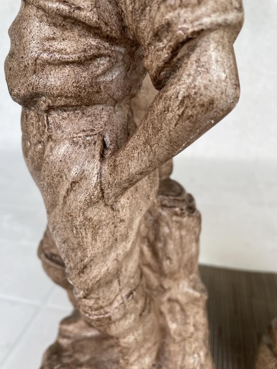 Vintage Plaster Figurines: Boy with Net & Girl with Fish Basket