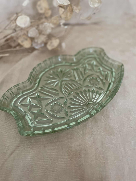 Art Deco green glass vanity Tray