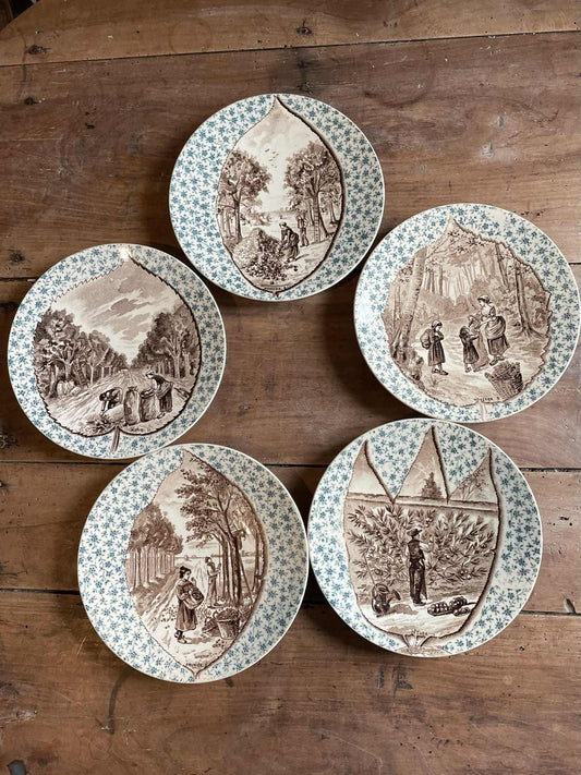 A set of 5 Antique Sarreguemines U.C  display plates - Fruit trees/ Harvest