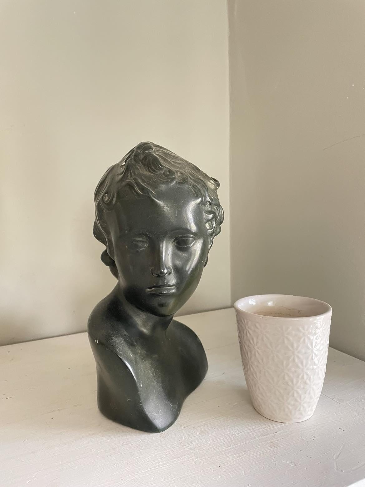 Mid century Black plaster bust of "ephebe"