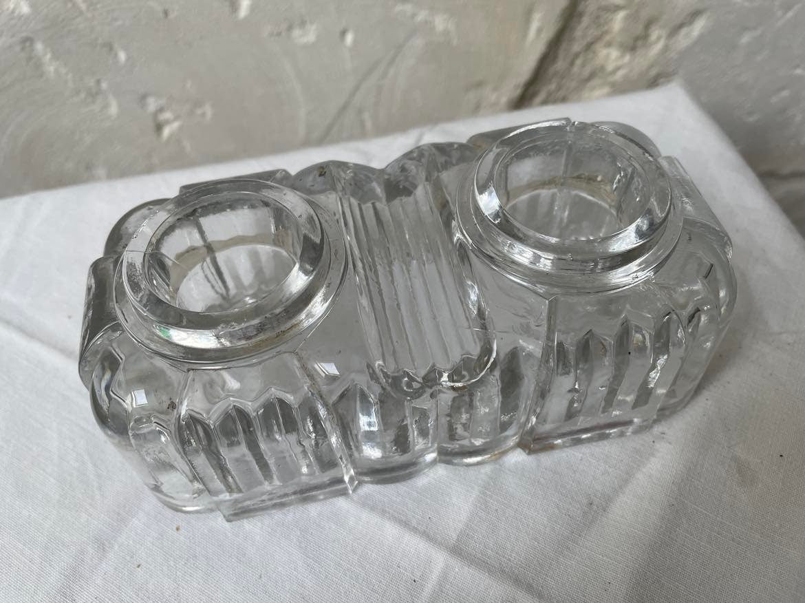 Moulded Glass double resevoir Inkwell/ encrier - marked VS
