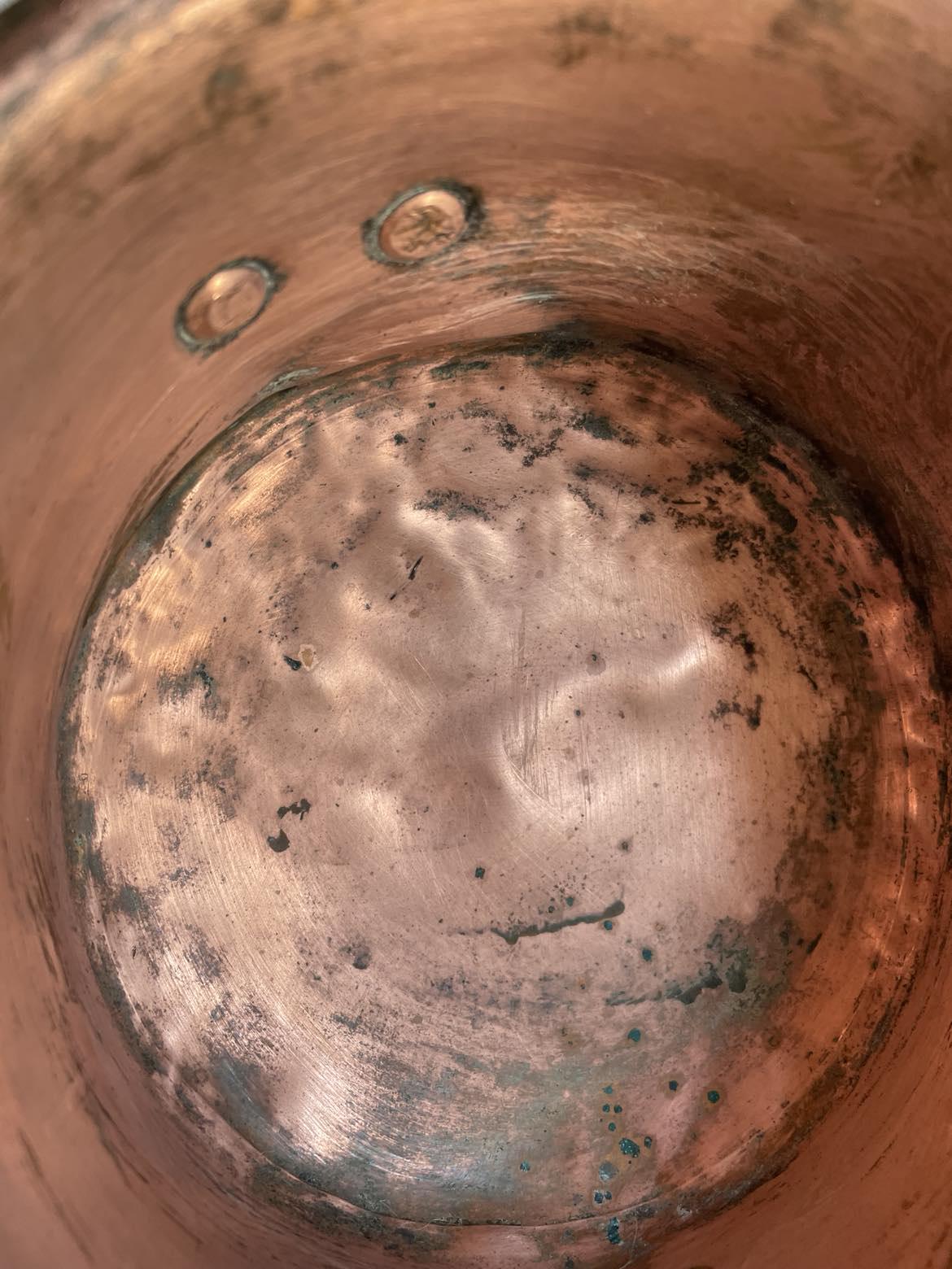 Antique Copper pan with footed long iron handle