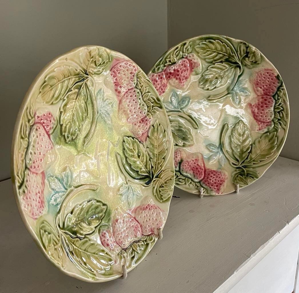 A Pair of Antique Majolica plates- Assiette Barbotine ancienne