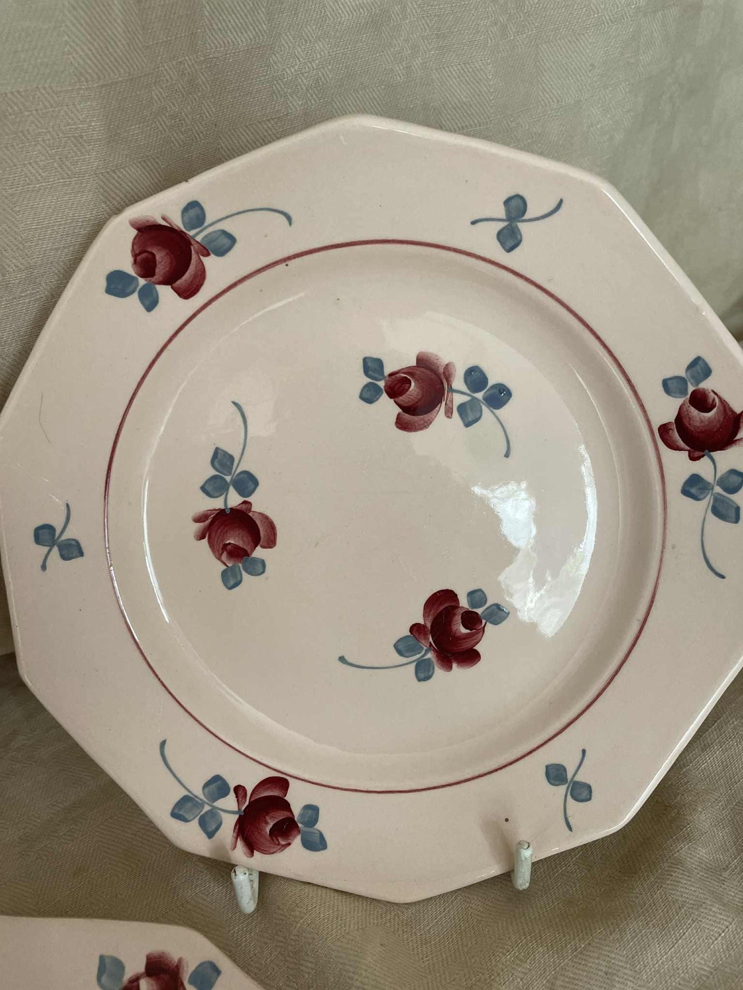 A pair of small 10 sided dessert plates by  Saint Amandinoise - Pompadour