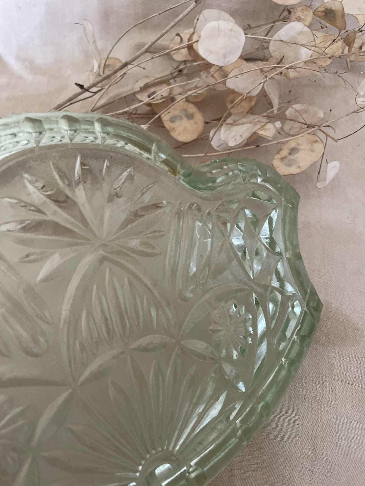 Art Deco green glass vanity Tray