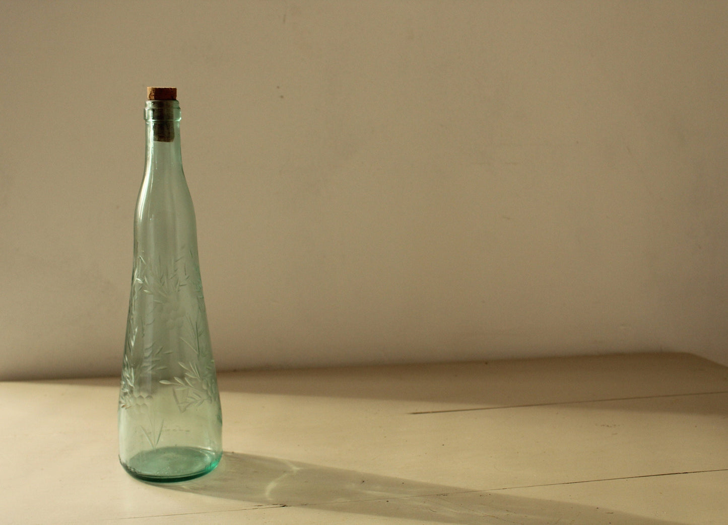 Decorative Etched  glass wine bottle