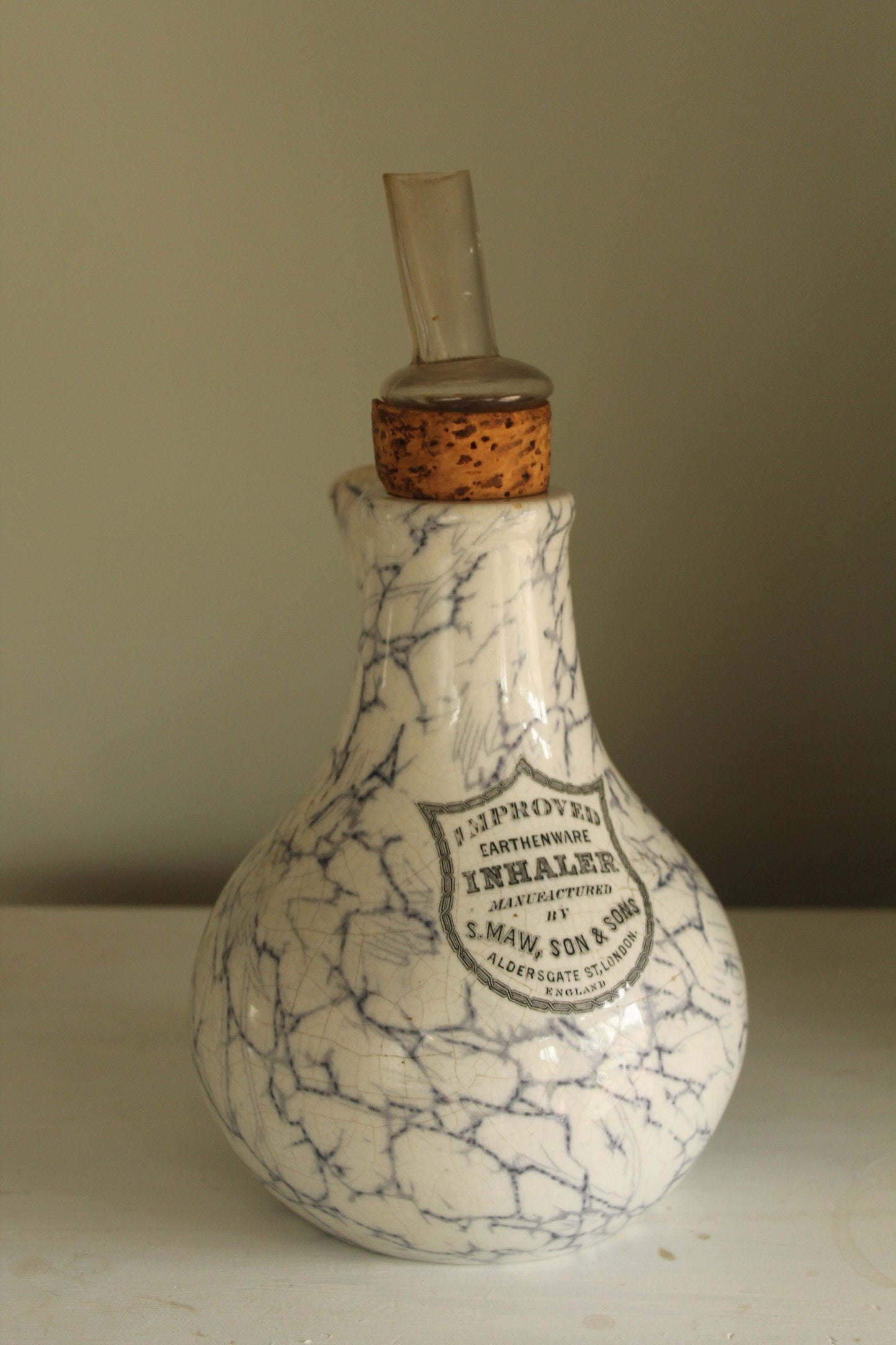 S. Maw Son and Sons  antique earthenware inhaler / pharmacy bottle