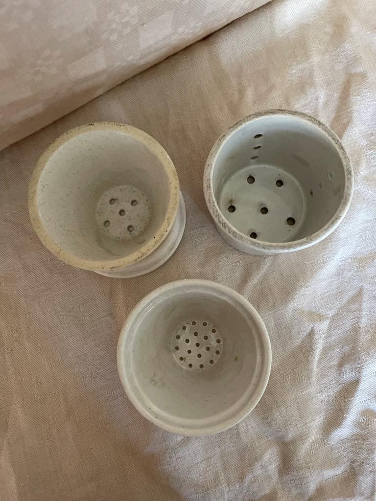 3 Small Antique  Faisselle cheese drainer pots
