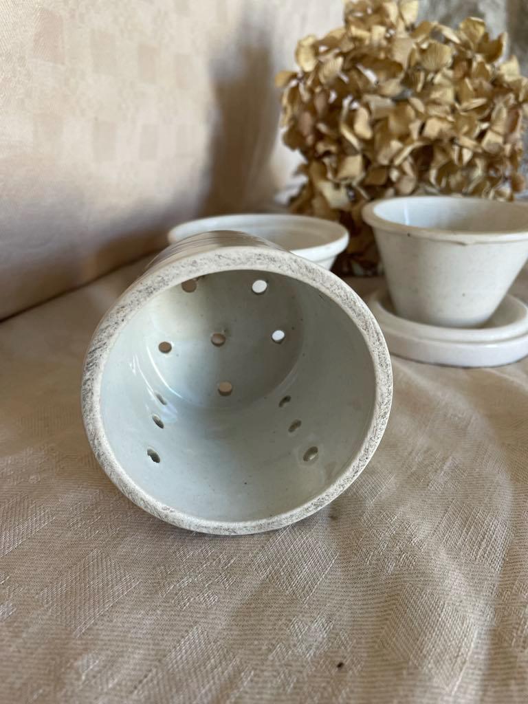 3 Small Antique  Faisselle cheese drainer pots
