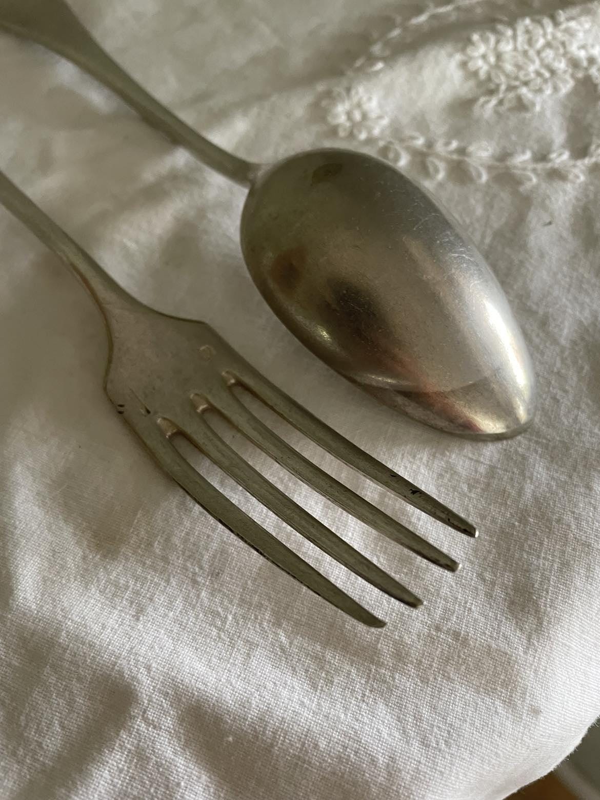 Antique Christofle Silver plated table fork and spoon- "baguette".