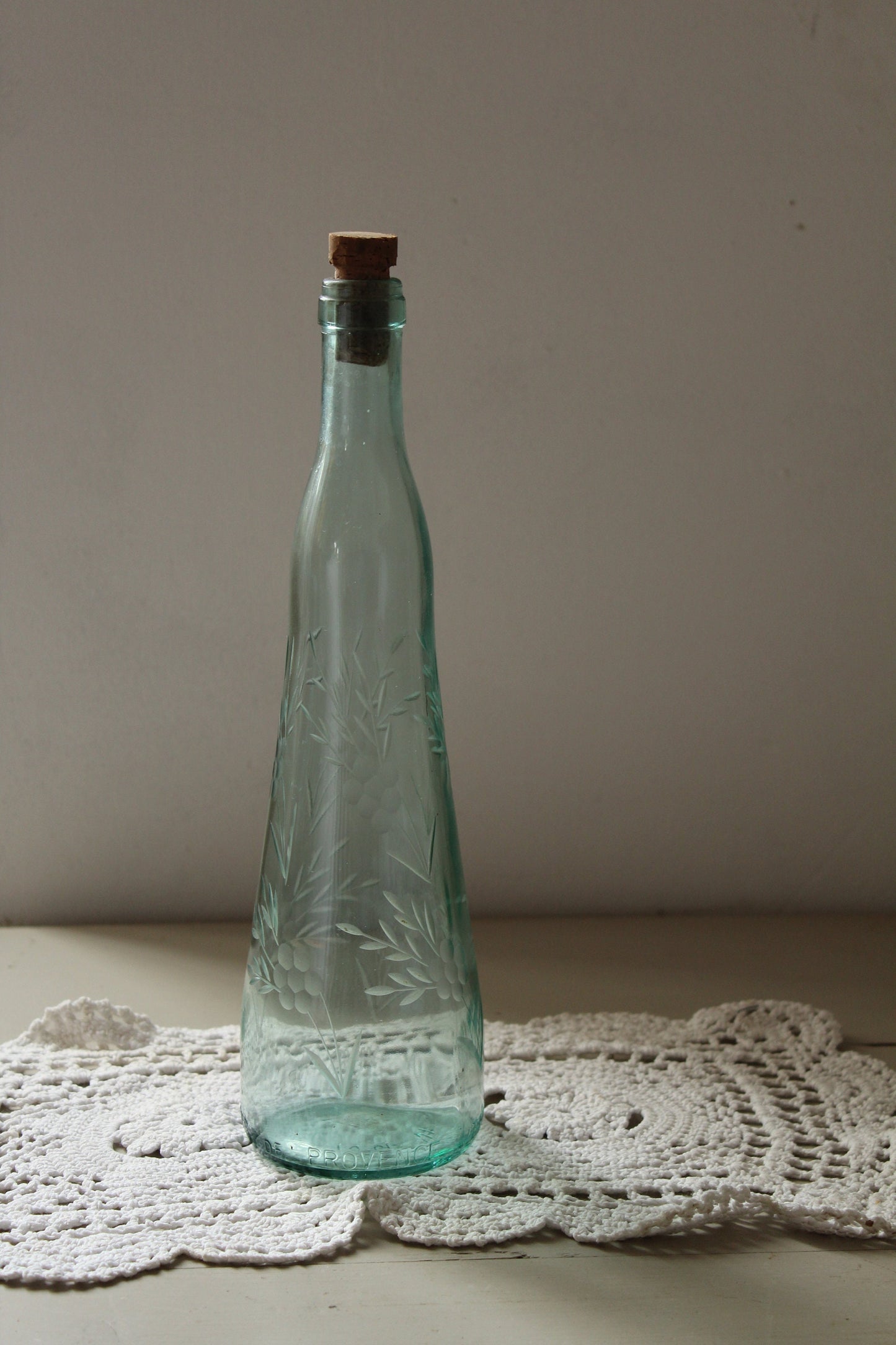 Decorative Etched  glass wine bottle