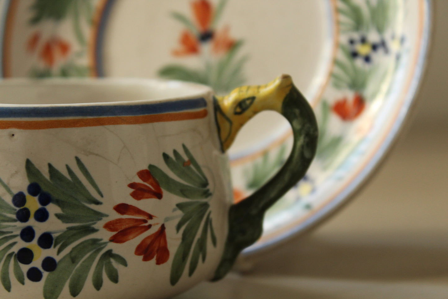 Vintage Henriot Quimper France 118  Hand painted Breton cup and saucer