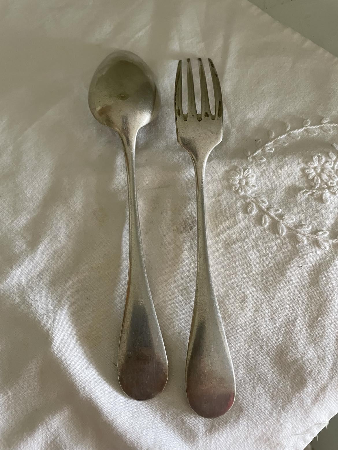 Antique Christofle Silver plated table fork and spoon- "baguette".