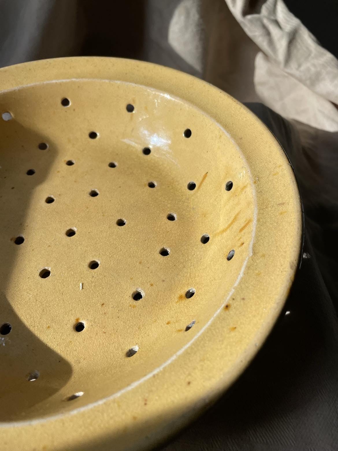 Antique Glazed earthenware Faisselle cheese drainer