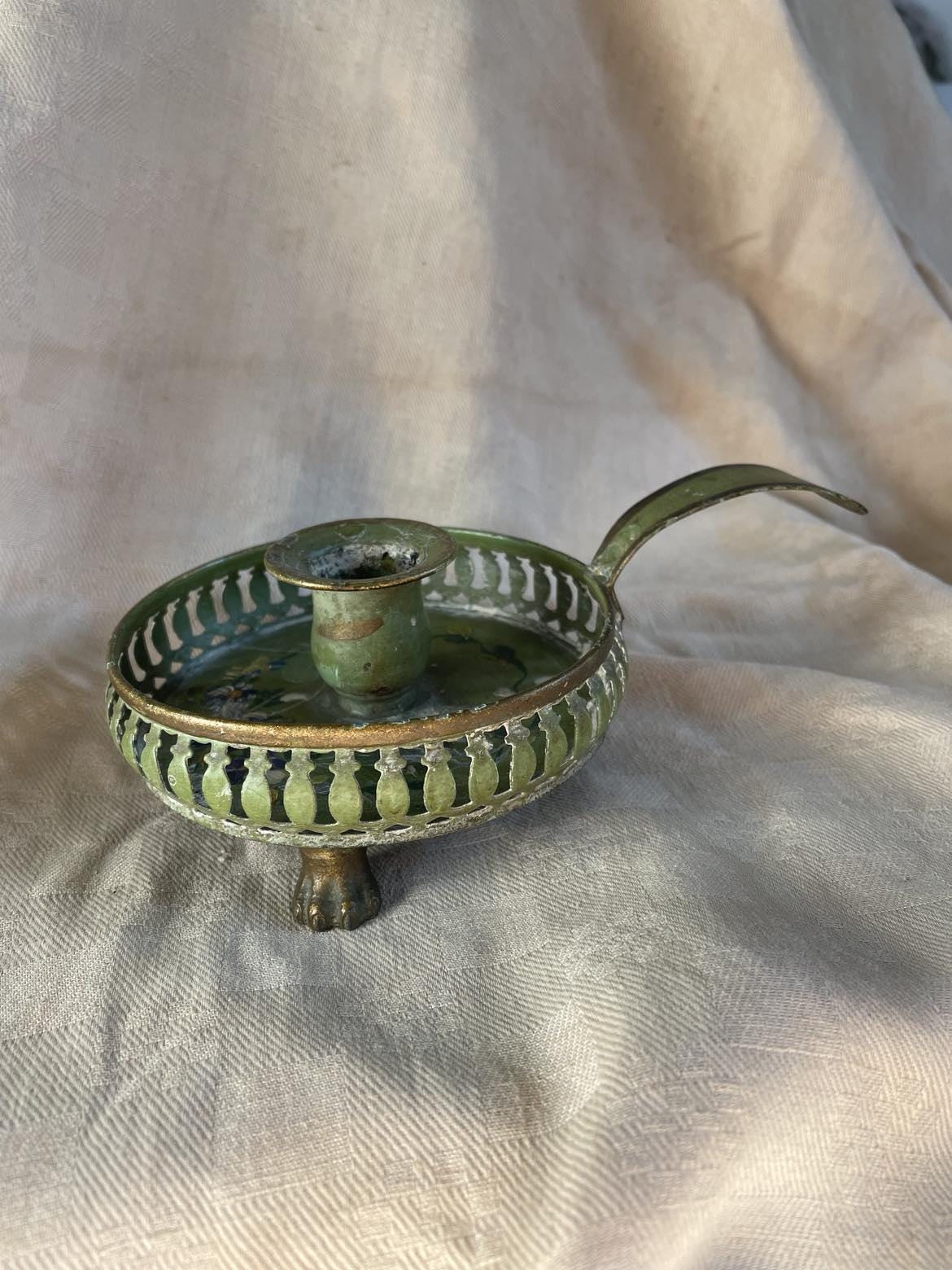 Antique hand candle holder, bougeoir à main