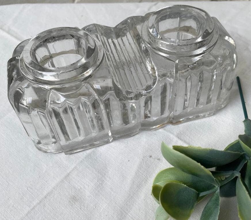 Moulded Glass double resevoir Inkwell/ encrier - marked VS