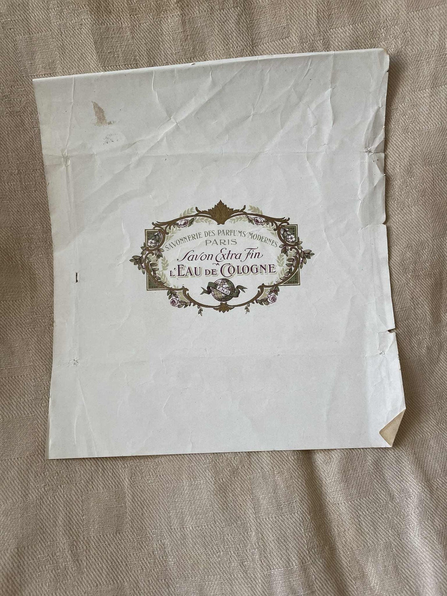 Vintage French soap wrap paper  - Savon extra fin l'Eau de Cologne