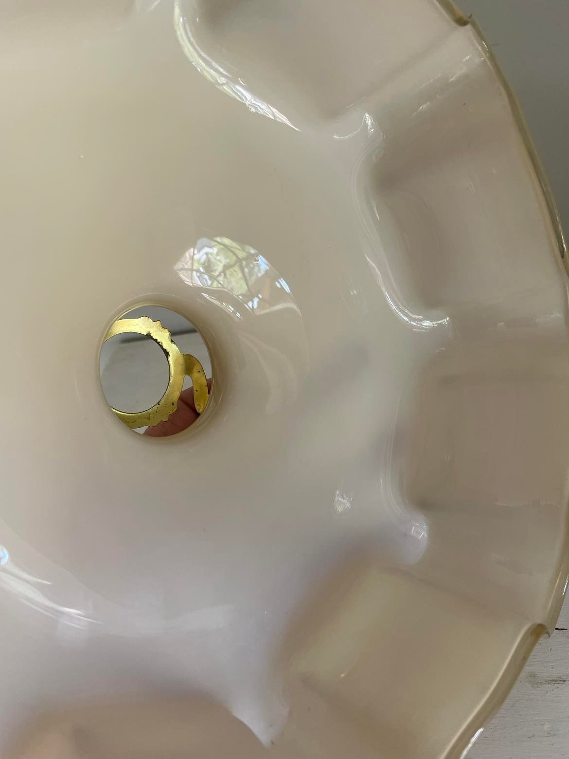 Mid Century pendant glass shade with  brass Gallery