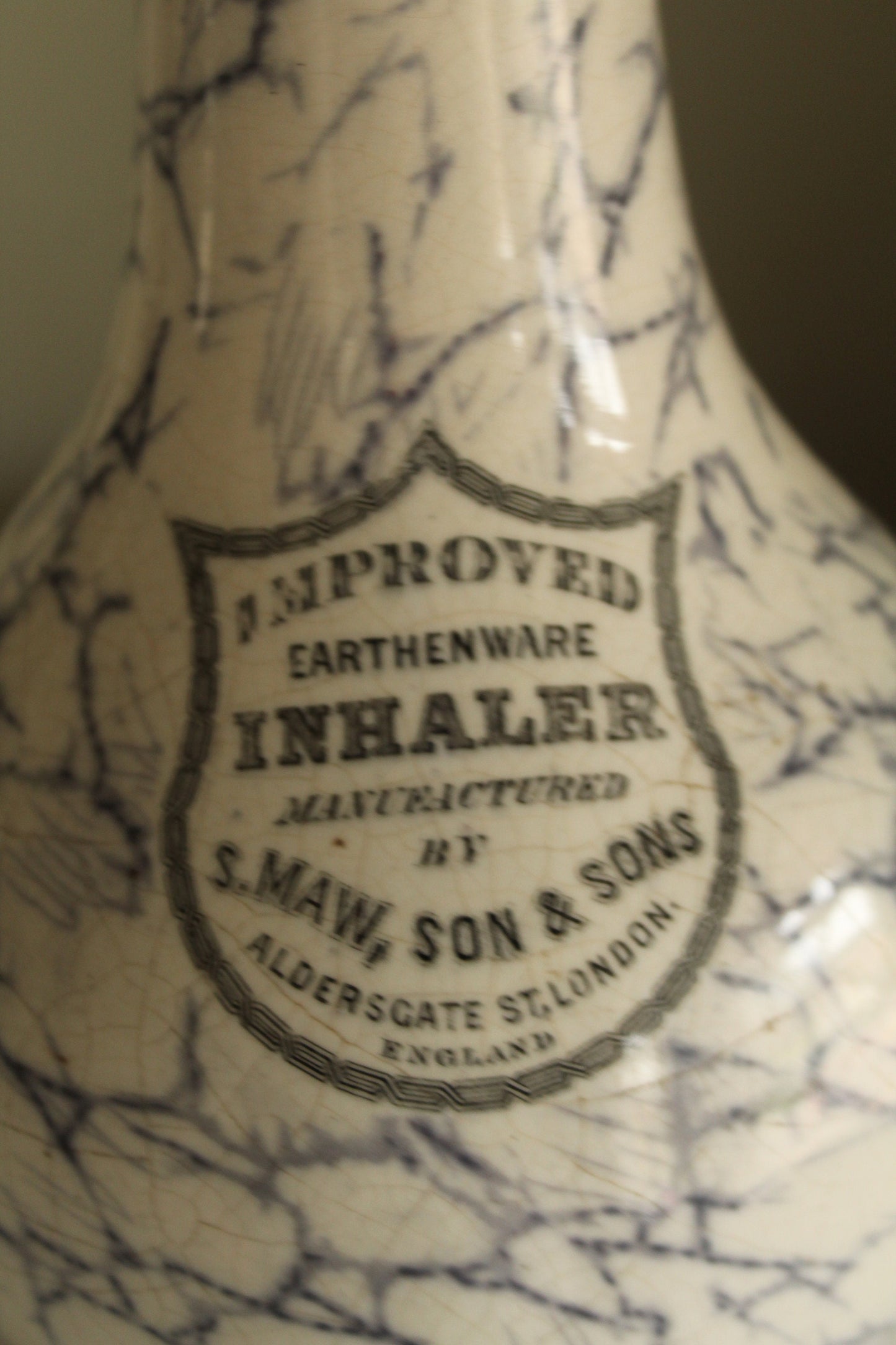 S. Maw Son and Sons  antique earthenware inhaler / pharmacy bottle