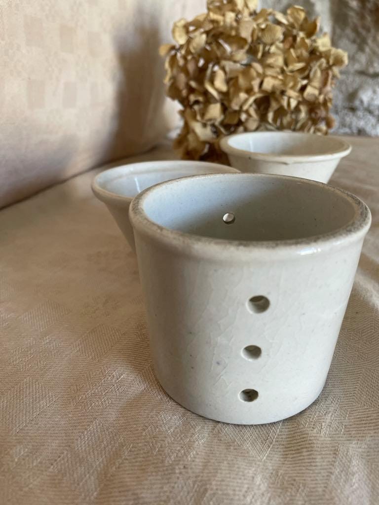 3 Small Antique  Faisselle cheese drainer pots