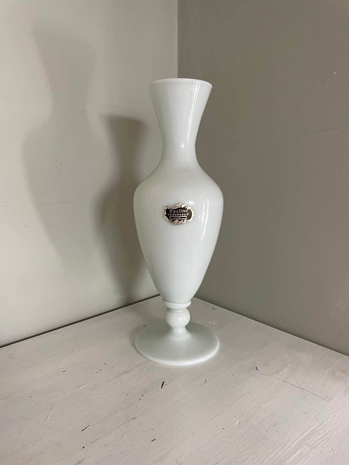 Vintage French white opaline glass vase.
