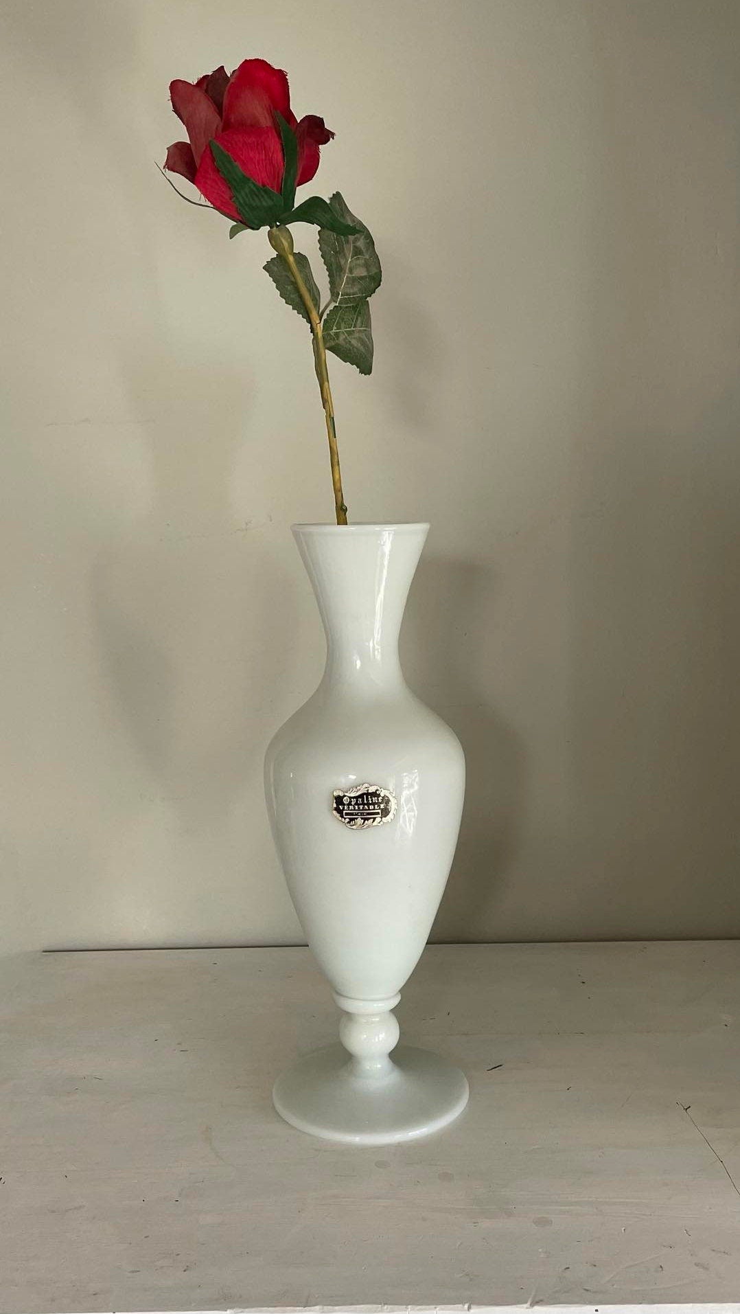 Vintage French white opaline glass vase.